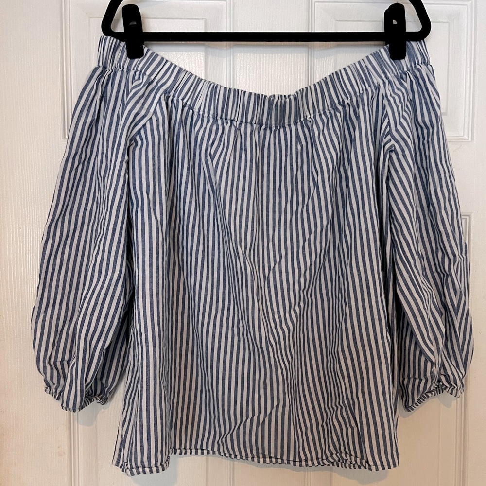 Lane Bryant Off The Shoulder Striped Linen Top